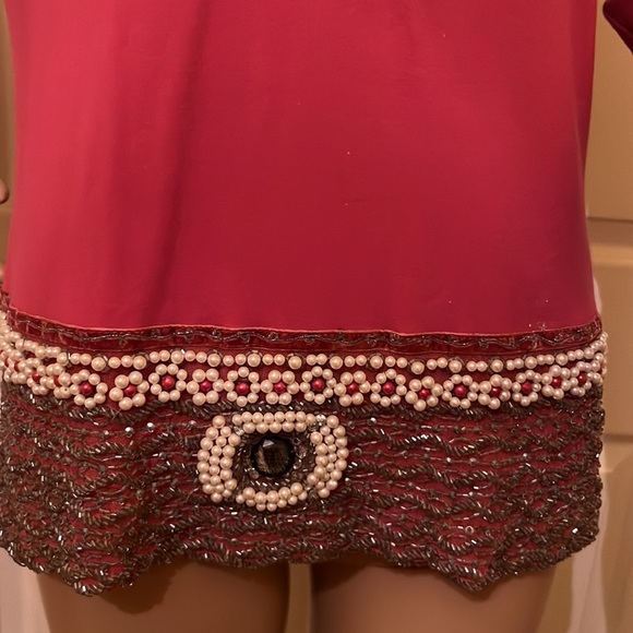 Moda international one of a kind pink beaded hem long sleeved Vneck sweaterszM - Picture 2 of 7